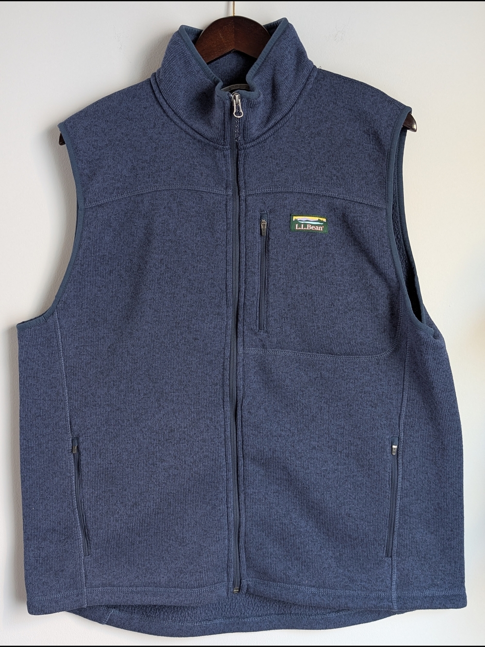 L.L. Bean Sweater Fleece Vest Men Large L Reg Blue Full Zip Tech Jacket 505974